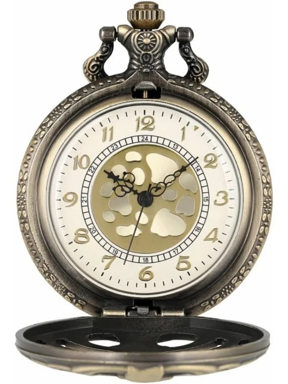Men's Brown Vintage Chain Quartz Bronze Skeleton Necklace Halloween Pocket Watch